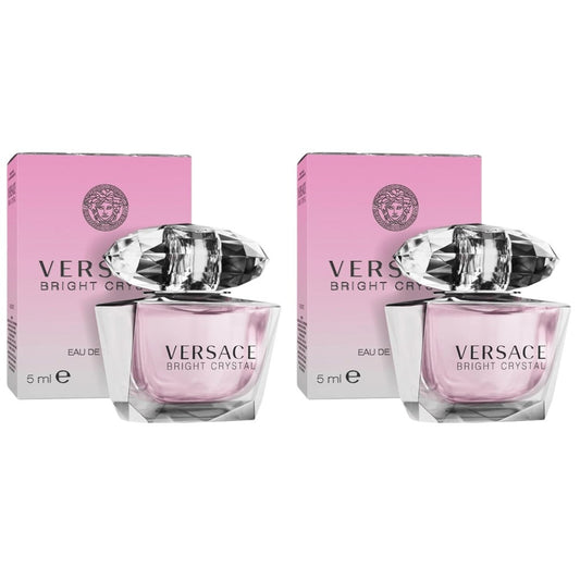 Versace Bright Crystal Eau de Toilette Travel Mini Perfume 0.17 Fl oz 5ml Pack of 2 Women Floral Fresh Fragrance Set