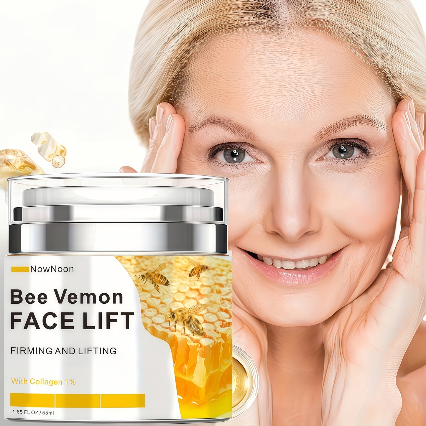 Face Cream Bee Venom 50g Formula with Hyaluronic Acid, Collagen and Vitamin E in Lightweight Texture