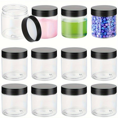Food Storage Containers Twelve-Piece 4 oz Clear PET Jar Set with Screw-Top Gasket Lids for Hand Washing