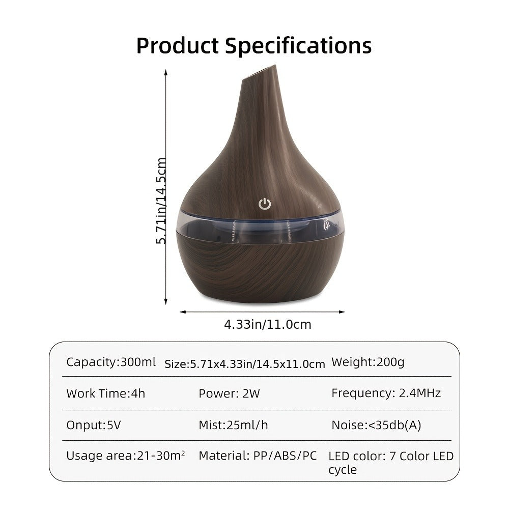 2-Pack 300ml Aroma Diffuser Set with Seven-Color Lights, 5V USB Power and 16 Included Oil Bottles