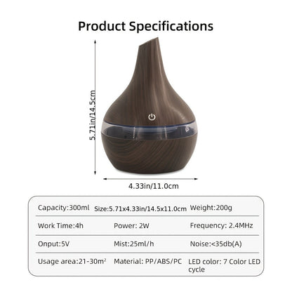 2-Pack 300ml Aroma Diffuser Set with Seven-Color Lights, 5V USB Power and 16 Included Oil Bottles