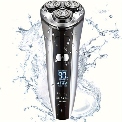 Electric Shaver Three-Blade Floating Head with Wet/Dry Use, LED Battery Display and Approximate 1-Hour Charge