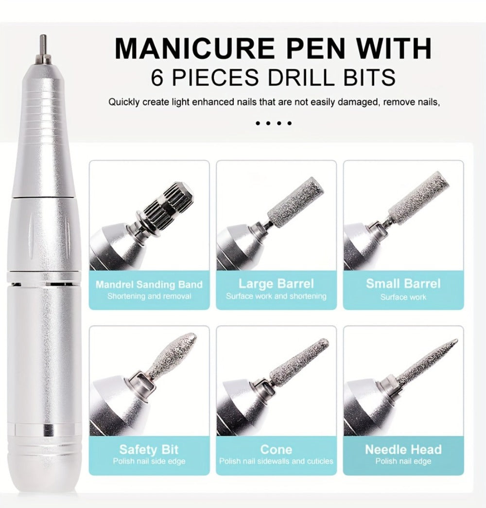 Electric Nail Drill 45000 RPM Cordless Kit with Power Display, Adjustable Speed and Three Colors