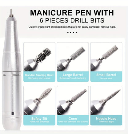 Electric Nail Drill 45000 RPM Cordless Kit with Power Display, Adjustable Speed and Three Colors