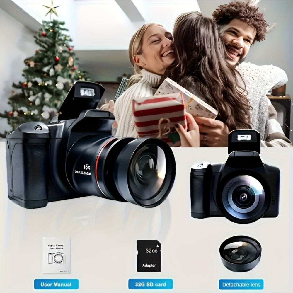 Digital Camera 1080P DSLR-Style Compact with 2.4-Inch Screen, 16X Digital Zoom, 9.88mm Lens and 32GB Card