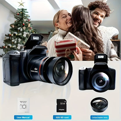 Digital Camera 1080P DSLR-Style Compact with 2.4-Inch Screen, 16X Digital Zoom, 9.88mm Lens and 32GB Card
