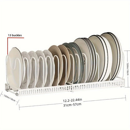 Dish Rack Kitchen Organizer Metal Plate-Slot Countertop Stand with Gold-Tone Accents in Black or White