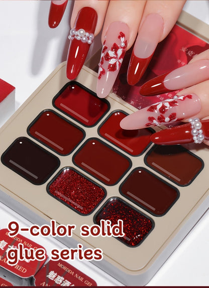Gradient Gel Nail Polish Set 9pcs Ancola Red Collection – High Saturation Solid Gel, Shiny Gloss Finish, LED Curable Multifunctional Nail Gel | Spring Summer Ombre DIY Manicure Kit for Women