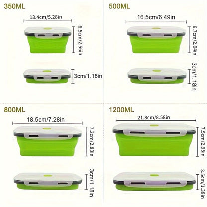 Foldable Meal Prep Containers Set of 4 - Airtight Lids, 4 Sizes, Microwave Dishwasher Refrigerator Safe, Stackable Food Storage for Lunch, Meal Prep, RV, Outdoor Snacks - Green, Red, Blue