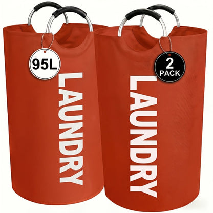 Two-Piece 95L Foldable Laundry Hamper Set with Ring Handles in 12 Solid or Mixed Color Options