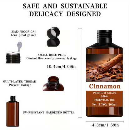 Cinnamon Essential Oil 100ml Pure Therapeutic Grade Warming Aromatherapy – Diffuser Oil for Relaxation Massage Skin Hair Nail Care Meditation Wellness Cozy Home Fragrance Gift for Women Men