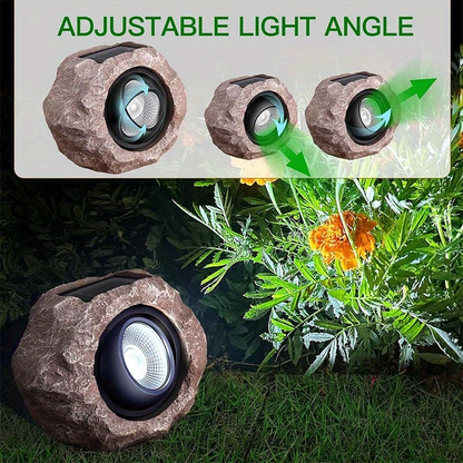 Solar Garden Light Rock Set of 2 with Warm White LEDs, IP44 Rating and Ground-Stake Installation