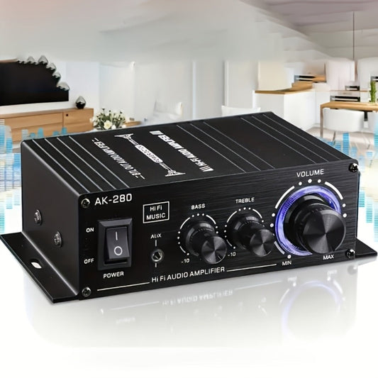 600W Mini HiFi Stereo Power Amplifier, Dual-Channel Class AB Compact Audio Amp, 2.0 Channel, RCA & AUX Input, Bass & Treble Control, Sound Amplifier for Home Theater, Computer & Car Audio (No Power Cord)
