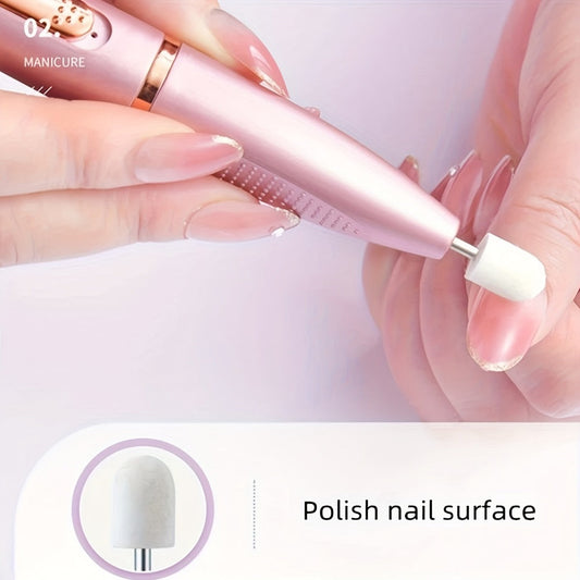 Electric Nail Drill 11-Bit Variable Speed Pen Kit in Pink with Sanding Bands and Compact Controls