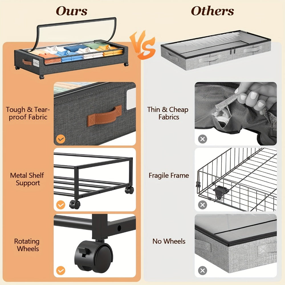 Under Bed Storage Box with Wheels 2 Pack – Sliding Drawer Organizer for Clothes, Shoes, Blankets, Books & Bedding