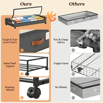 Under Bed Storage Box with Wheels 2 Pack – Sliding Drawer Organizer for Clothes, Shoes, Blankets, Books & Bedding