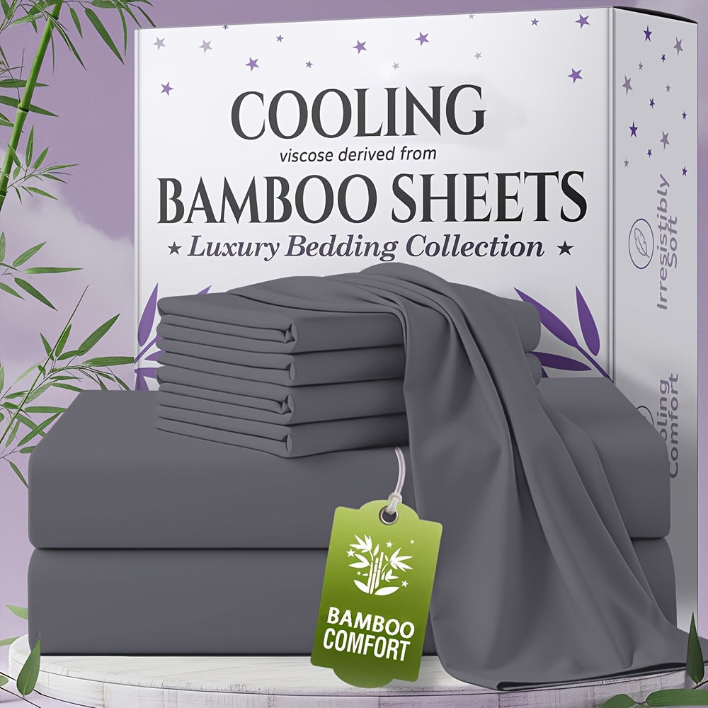 Bed Sheet Set Bamboo-Derived Fabric in 4- or 6-Piece Configuration with Extra-Deep Pocket and Fifteen Colors