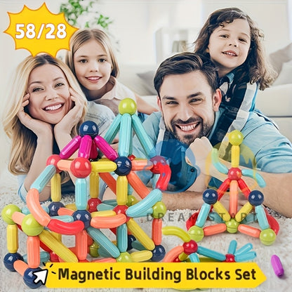 Magnetic Stick and Ball Building Set in 28-Piece or 58-Piece Multicolor Options for Pictured 3D Shapes