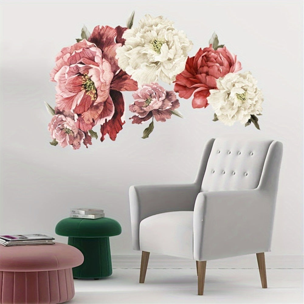 Peony Flower Decorative Window Sticker in Two Floral Styles, 17.7 x 47.2 Inches for Glass Decor