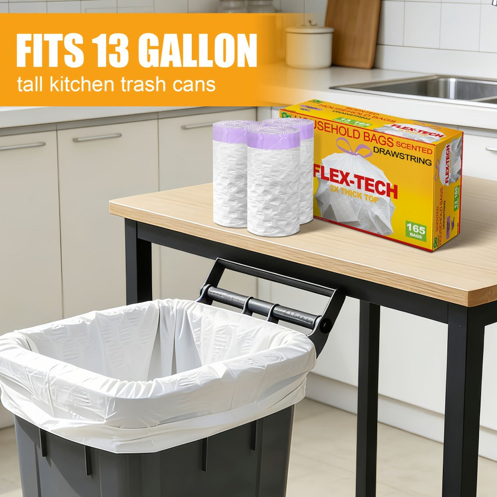 13-Gallon Scented Drawstring Trash Bags in White with Pink Ties and 20, 55, 110 or 165-Count Packs