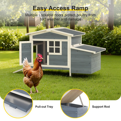 Hen House Outdoor Wooden Chicken Coop with Nesting Box Ramp Removable Tray Elevated Design Fir Wood Asphalt Roof 3 Colors Lockable Doors for Backyard Poultry