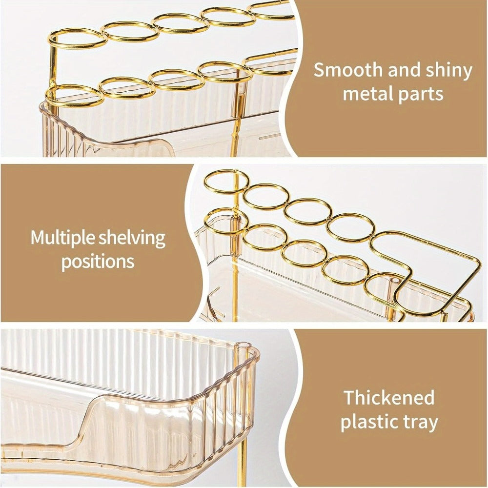 Corner Countertop Bathroom Organizer with 2- or 3-Tier Trays, Brush Rings and Four Color-Style Options