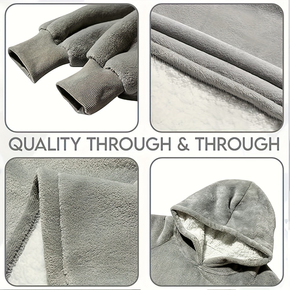 Hooded Wearable Blanket – Double-Sided Flannel Suede Hoodie Blanket for Women & Men, 500gsm Oversized Warm Cozy Sweatshirt