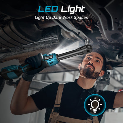 21V Power Ratchet Wrench Set 3/8'' Drive, 59 Ft-lbs 400 RPM Cordless Electric Ratchet, Variable Speed Trigger, 2x 2.0Ah Batteries & Charger, 8 Sockets, 3'' Extension Bar, 1/4'' & 1/2'' Adapter Included