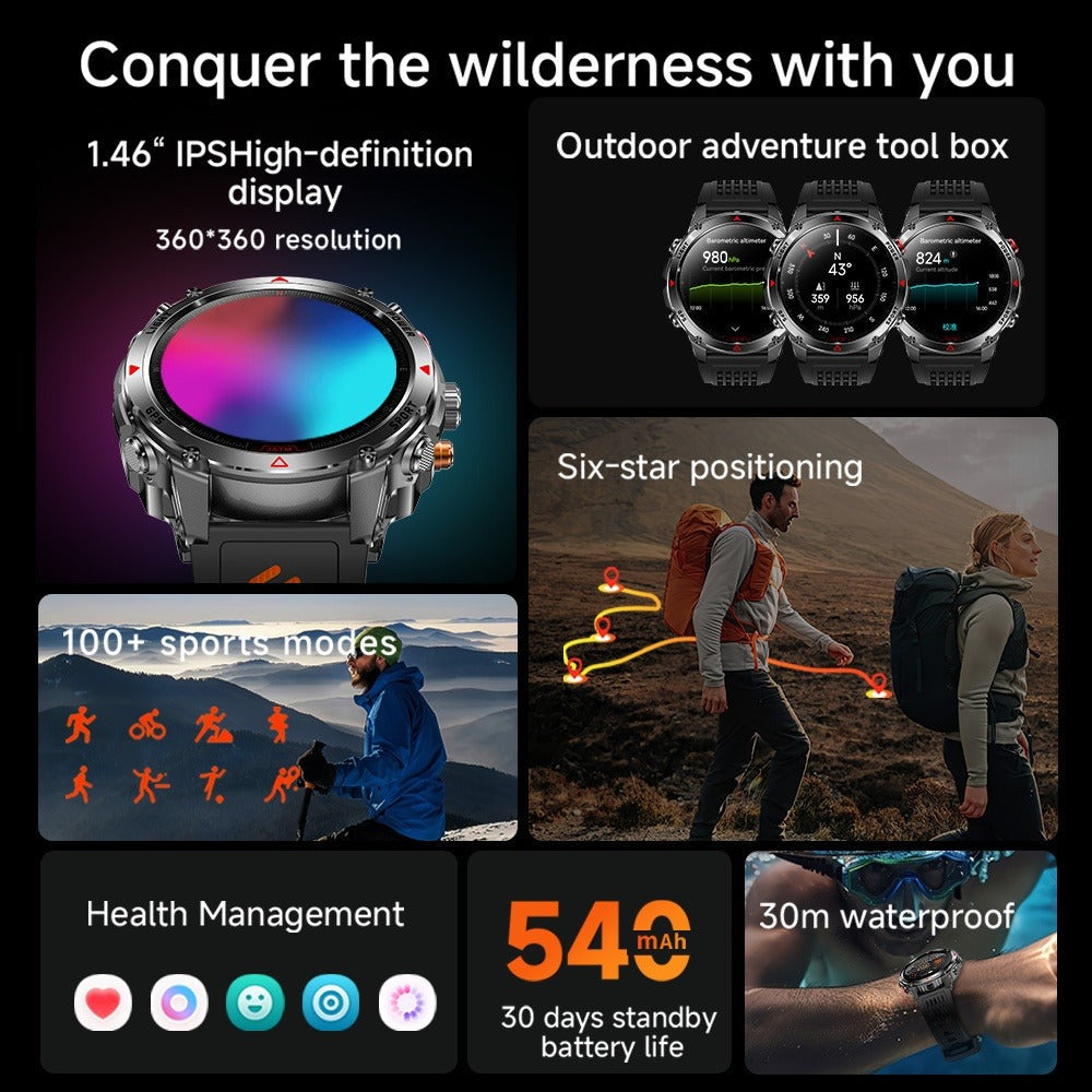Smart Watch 1.46-Inch Round GPS Display with 3ATM Rating, Wireless Calling and Eight Strap Styles