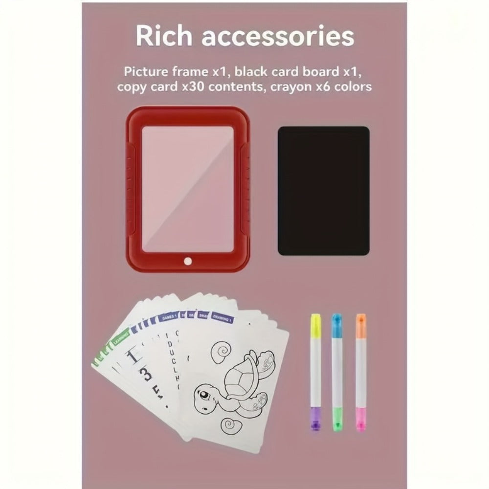 Magic LED Drawing Board for Kids with 15 Double-Sided Tracing Cards & 6 Washable Markers – Light Up Luminous Art Board for Boys & Girls Ages 3-8 | STEM Learning Toy | Perfect Christmas & Birthday Gift