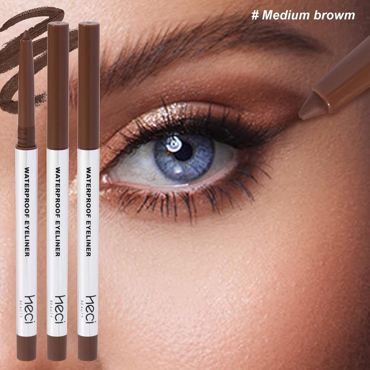 Quick-Dry Brown & Black Gel Eyeliner Pencil 3 Pack Waterproof Smudge-Proof, for Makeup, Travel and Everyday Vanity Use