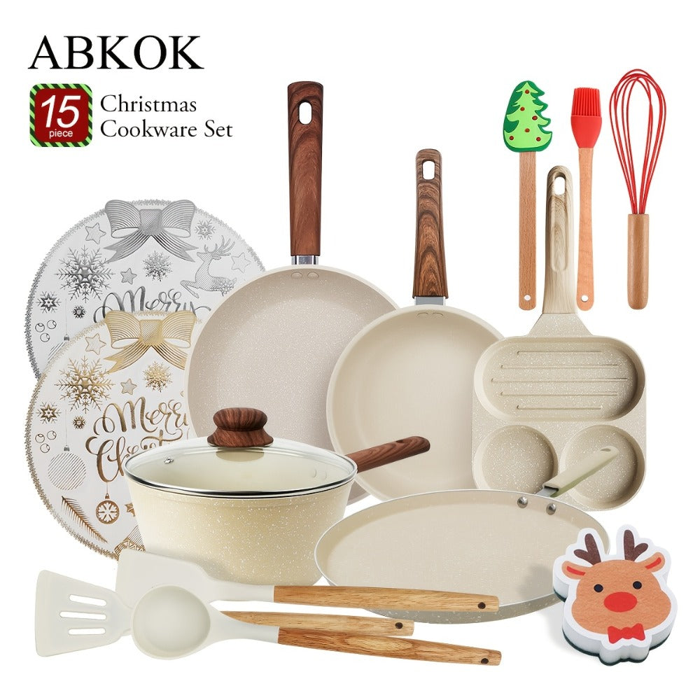 Non-Stick Cookware Set 7 12 & 15 Piece Induction Compatible – Frying Pan Steamer Silicone Spatula & Tongs | Complete Pots and Pans Cooking Set | Perfect Wedding Housewarming Gift for Friends