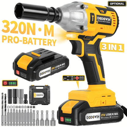 High Torque Impact Wrench Kit 320NM / 1000NM Brushless Cordless – 21V with 2.0AH / 4.0AH Batteries, Quick Charger, 6 Sockets & Full Accessories, Electric Impact Gun for Car Repair, Auto Mechanic & Home Use