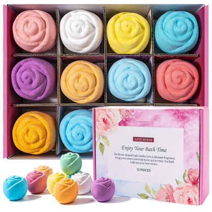 Bath Bombs, 12-Piece Shea Butter and Essential Oil Gift Set with Assorted Round Fizzers and Fragrance Labels