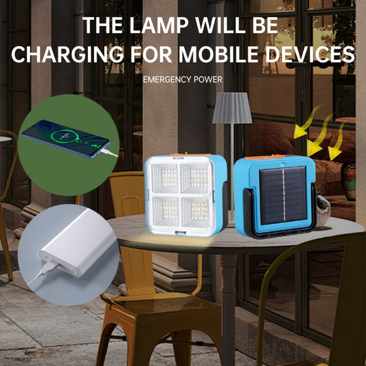 Solar Camping Lantern with Four Adjustable Modes, Solar and USB Charging, Bracket and Hook for Camping, Hiking and Emergencies