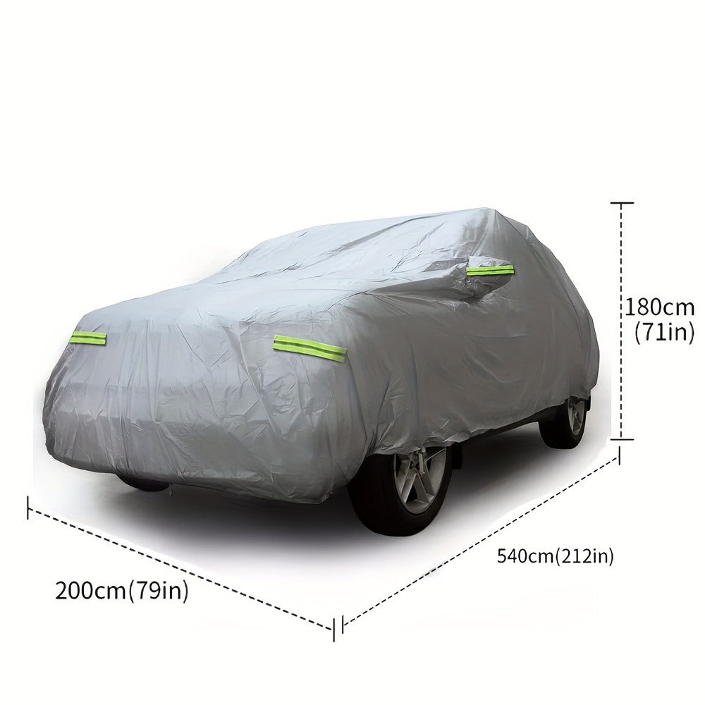 Silver XXL SUV Car Cover with Green Reflective Tabs, Elastic Hem and 540 x 200 x 180 cm Full-Body Fit