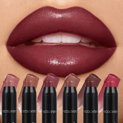 Lipstick Set, PECOLOVERS 6-Piece Cream Crayon Collection with Nude, Rose, Berry and Red Colors