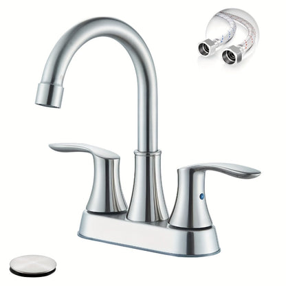 Centerset Bathroom Faucet 2 Handle 4 Inch - Dual Handle Vanity Sink Faucet with Pop-Up Drain & Supply Lines