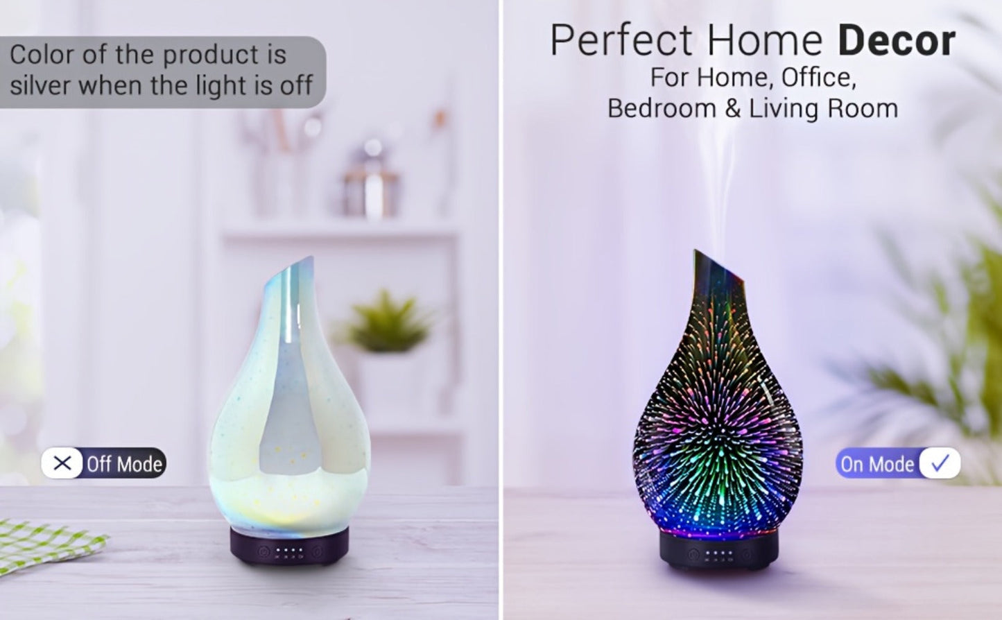 120ml Glass Essential Oil Diffuser with Teardrop Body, Four Timer Labels, Seven-Color Light and Oil Bundle
