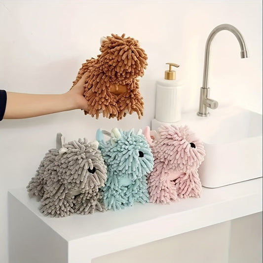 Cute Puppy Hand Towel Wall-Hanging Kitchen Bathroom Towel – Soft Absorbent Cartoon Dog Decorative Cloth 150g/㎡