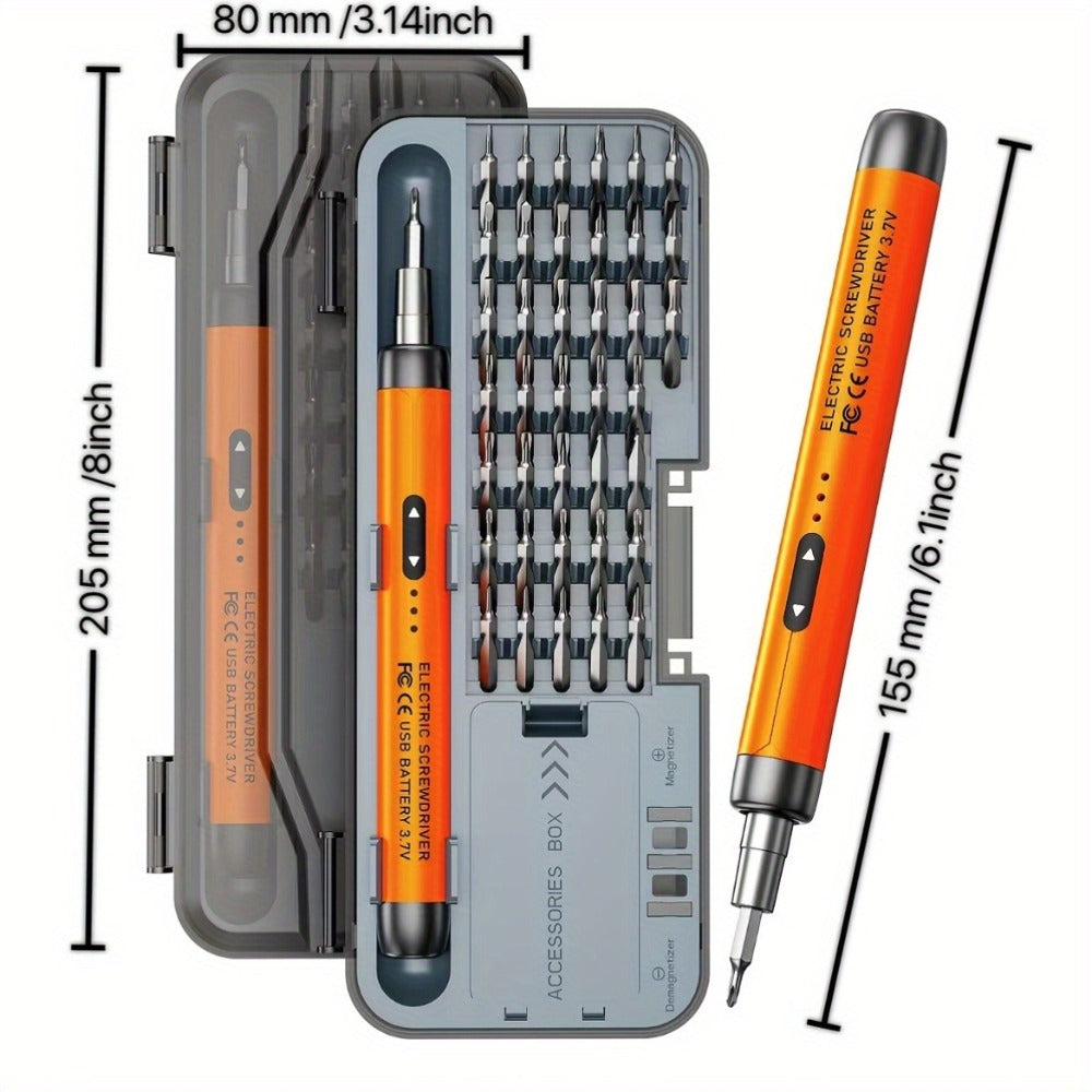 USB-Rechargeable Precision Electric Screwdriver Kit with 38 Magnetic Bits in Five Handle Colors