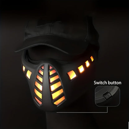 LED Commander Costume Mask with Amber Light Panels, Black Lower-Face Shell and Hood-Style Fabric Cover