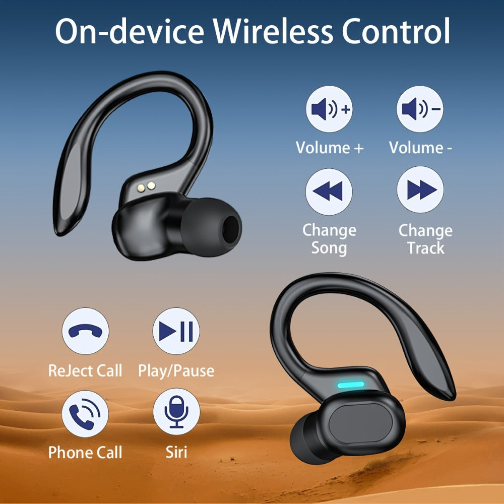 Sports Earhook TWS Earbuds ENC Noise Cancellation, LED Display Charging Case Touch Controls Type-C Charging, True Wireless Earphones Compatible with Mobile Phones for Running Gym Workout