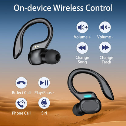 Sports Earhook TWS Earbuds ENC Noise Cancellation, LED Display Charging Case Touch Controls Type-C Charging, True Wireless Earphones Compatible with Mobile Phones for Running Gym Workout