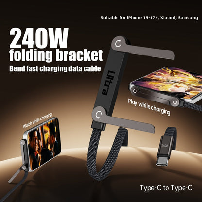 Folding-Bracket USB-C to USB-C Cable with 240W Marking, 480Mbps Graphic and 4.92 ft Length