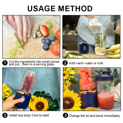 Portable Blender Juicer Double Cup 1500mAh Rechargeable – Food-Grade ABS Multifunctional Fruit Vegetable Juicer | USB Charging Gift Box | Blue Pink White Summer Kitchen Essential