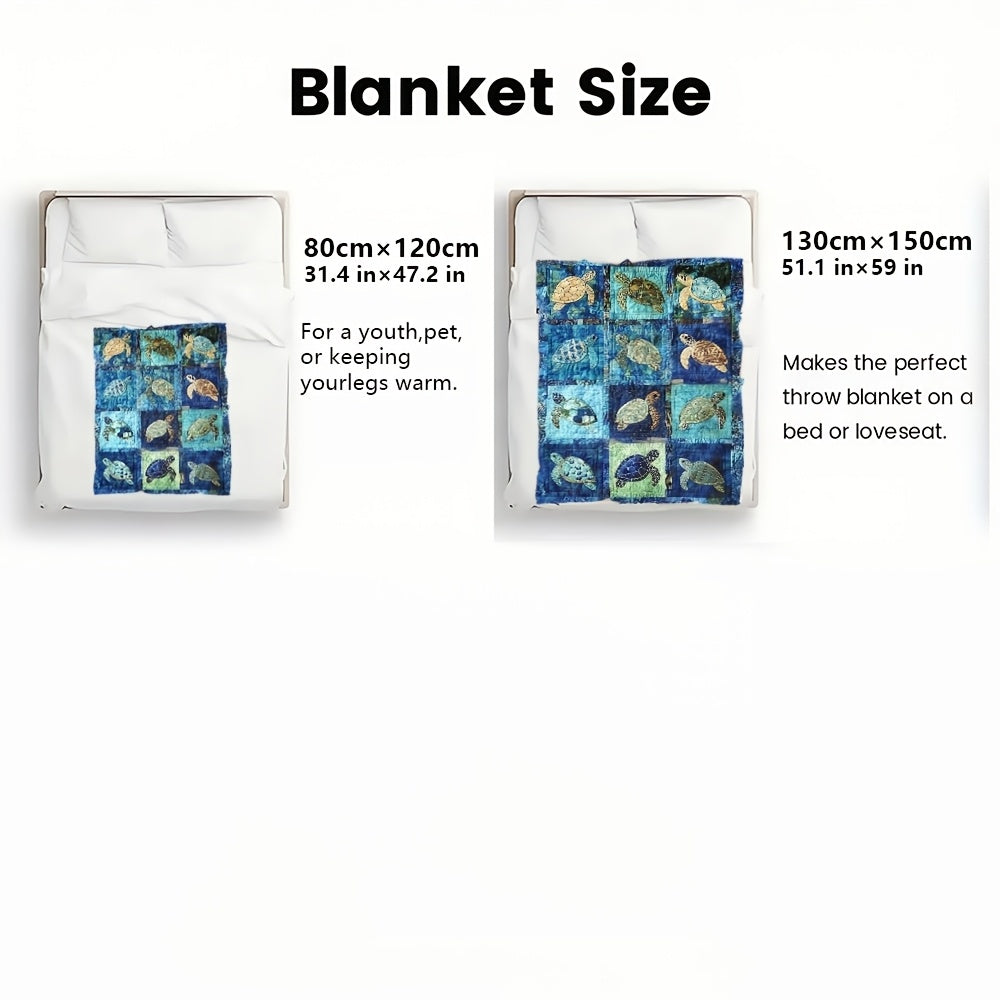 1pc Underwater Turtle Splicing Pattern Blanket-Lightweight Home Furnishings Bedding Throw for Sofa Bed Travel Camping Livingroom Office Couch Chair And Bed-Digital Printing Blanket with Soft And Warm Flannel, 2D Flat