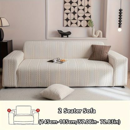 Sofa Cover Stretchy Washable Slipcover for 1 2 3 4 Seater Couch, Zigzag Textured Fabric, Scratch Slip Resistant Furniture Protector, Cream White Light Grey Dark Gray Coffee Brown