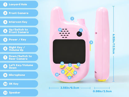Kids Video Walkie Talkies 2 Pack with Video Call, Voice Changer & Dual Camera – Long Range Outdoor Toy, Birthday Gift for Boys Girls Age 4+, Indoor Camping Hiking Play