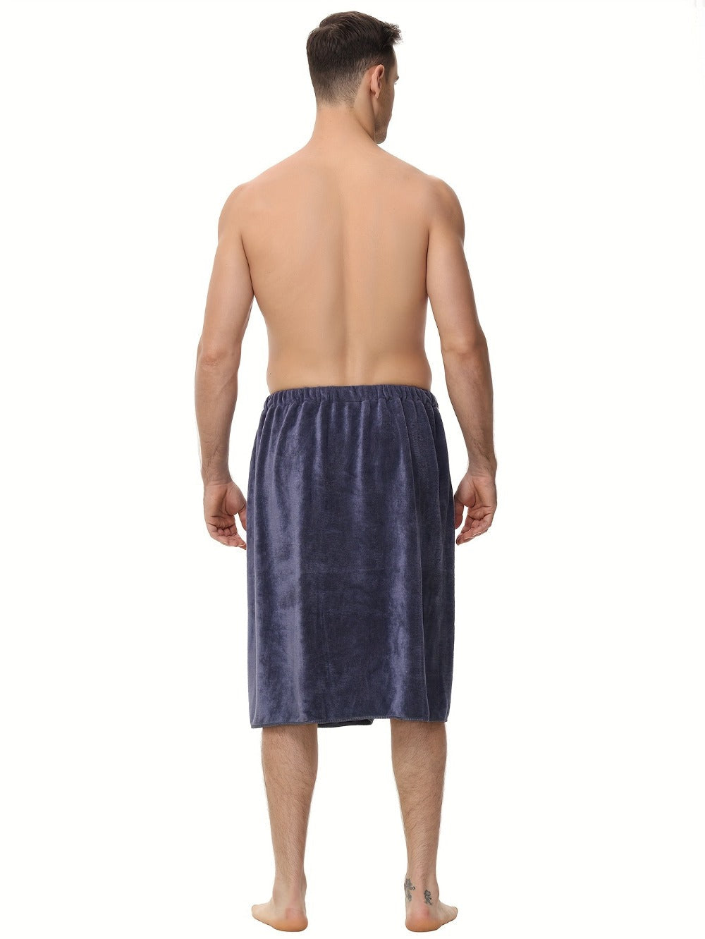 Wearable Bath Towel for Men - Soft Absorbent Suede Microfiber Bathrobe Wrap 320GSM Solid Color Quick Dry Shower Towel | Blue Brown | Spa Gym Bathroom Robe Towel Modern Style Men Gift